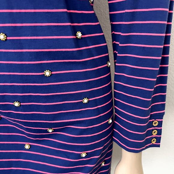 [Lilly Pulitzer] Blue Pink Merritt Palm Striped Embellished Mini Dress Size XL - Picture 7 of 11